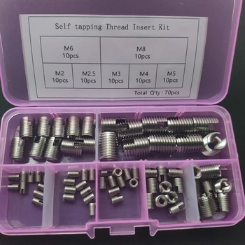 

70PC M2 M2.5 M3 M4 M5 M6 M8 Stainless Steel Self Tapping Thread Slotted Inserts Set Thread Repair Tools set Thread Inserts kit