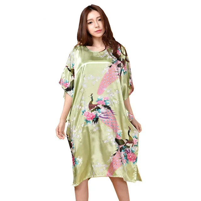 Лидер продаж, летний женский халат из искусственного шелка, платье для отдыха, мягкая Пижама, Повседневное платье, винтажный принт, ночные рубашки, один размер - Цвет: 17