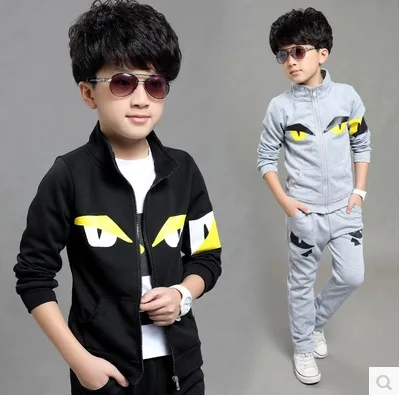 

Children's Clothes Sets for Boys 'Spring and Autumn Boy 4-14 Little Monster Coat\+t Shir+pant 3pc Sport Set Black Gray Color