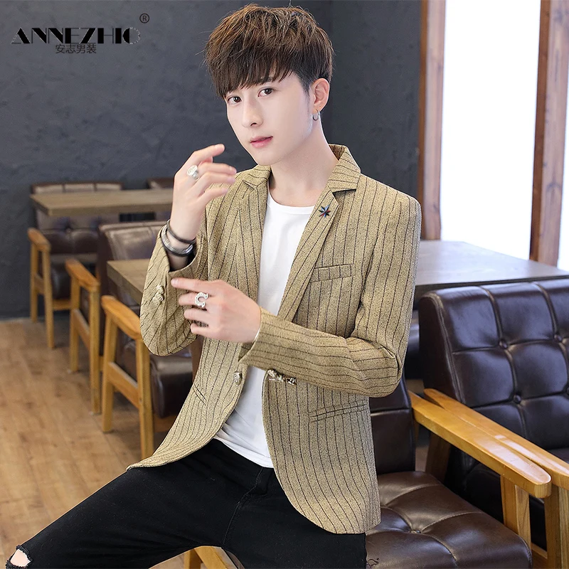 

BOBO 2019 spring striped small blazer male Slim youth Slim blazer handsome fashion