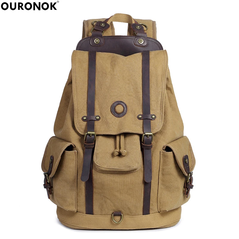 Men's Vintage Outdoor Travel Hiking Backpack Canvas Rucksack Shoulder Laptop Bag