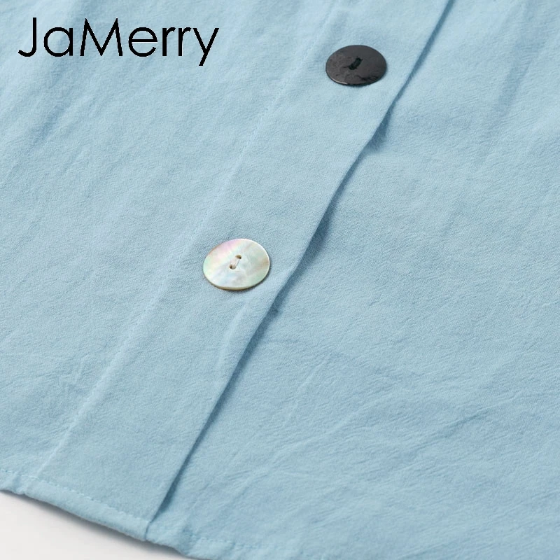 JaMerry винтажное женское осеннее платье с v-образным вырезом на элегантных кнопках Пояс женский Хлопковое платье с длинным рукавом синие короткие мини-платья для вечеринок
