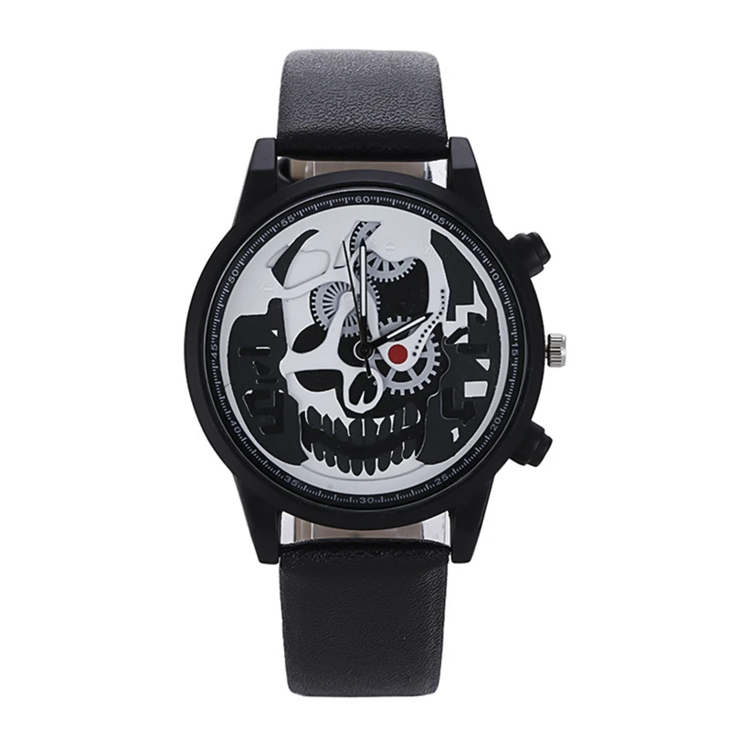 

2019 New Cool Punk Mechanical Skull Men Watch Luxury Leather Quartz Male Watches Retro Fashion Brown Clock Relogio