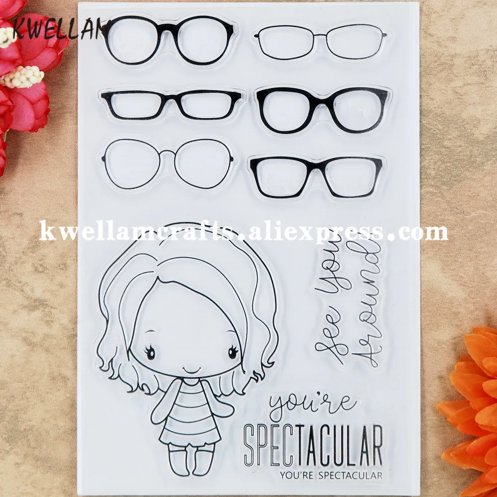 

Glasses Girl Scrapbook photo cards rubber stamp clear stamp transparent stamp 9052219