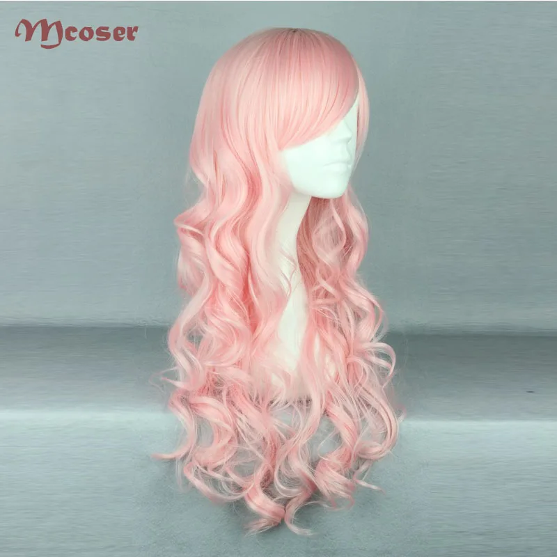 Mcoser 70 см/60 см длинные волнистые розовый цвет химическое Косплэй парик Высокая Температура Волокно волос wig-408a