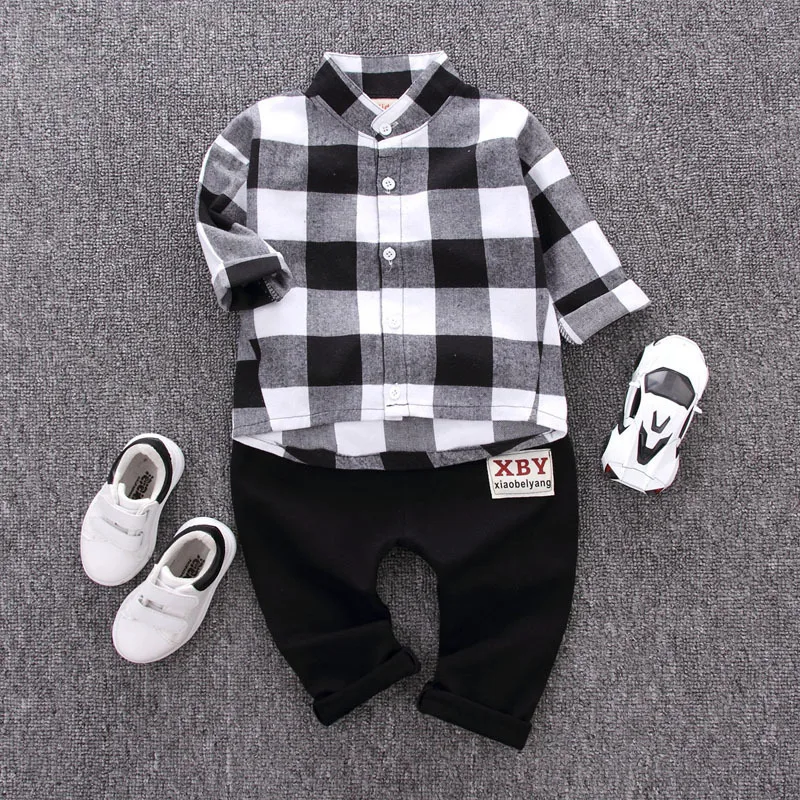 

Fashion Kids Gentleman Suit Children Boys Girls Clothes Baby Cotton Plaid Shirt Pants 2Pcs/Sets Spring Autumn Toddler Casual Set