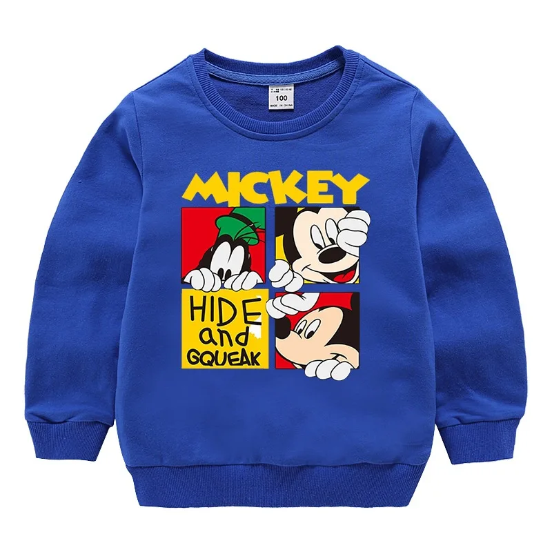 Новые популярные свитера с Микки Маусом для маленьких мальчиков и девочек, детские топы с милонговыми рукавами на зиму, весну, осень, 18 мес.-7 лет, Детская футболка, одежда для девочек - Цвет: Blue