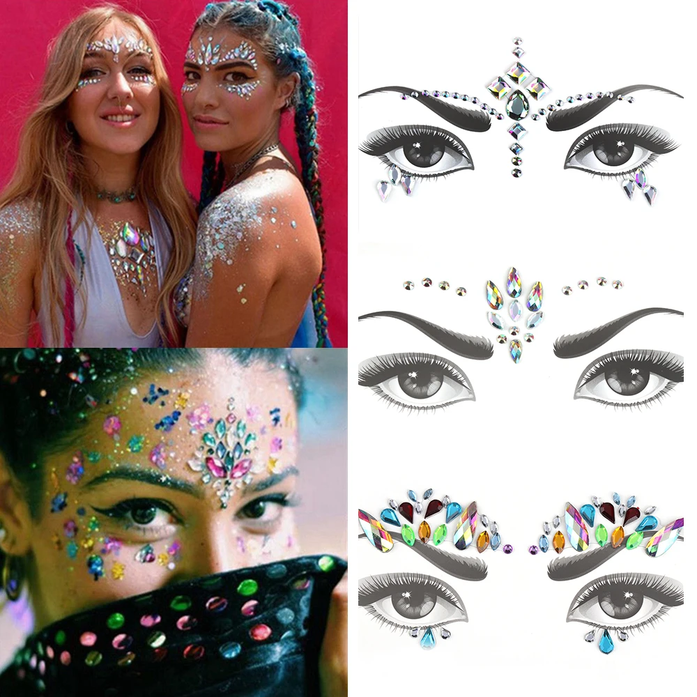 

1PC Temporary 3D Crystal Tattoo Sticker Face Jewelry Gems Rhinestone Decoration Party Festival Makeup Glitter Tattoos Body Art