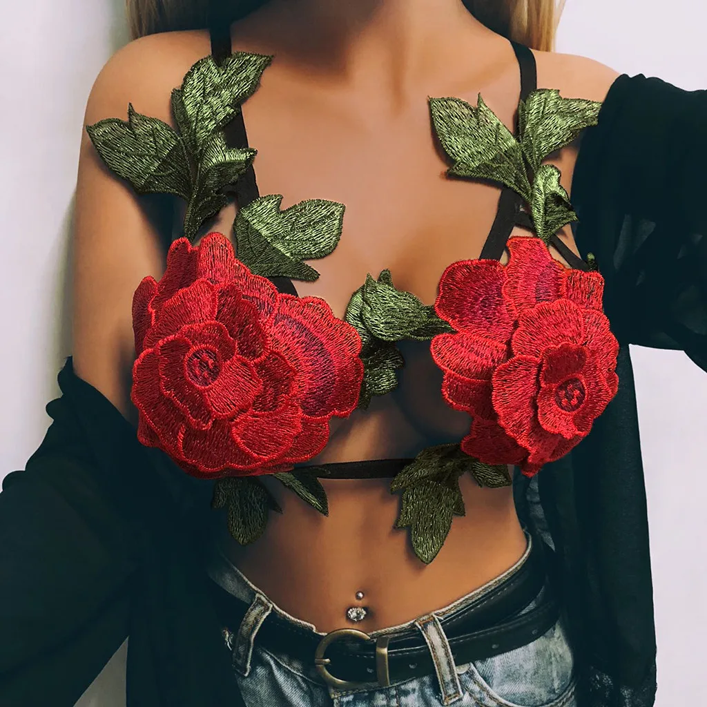

Fashion Sexy Women Underwear Sets Hollow Out Elastic Cage Bra Applique Halter Tops Bra Wire Free Bustier G-String Lingerie Porno