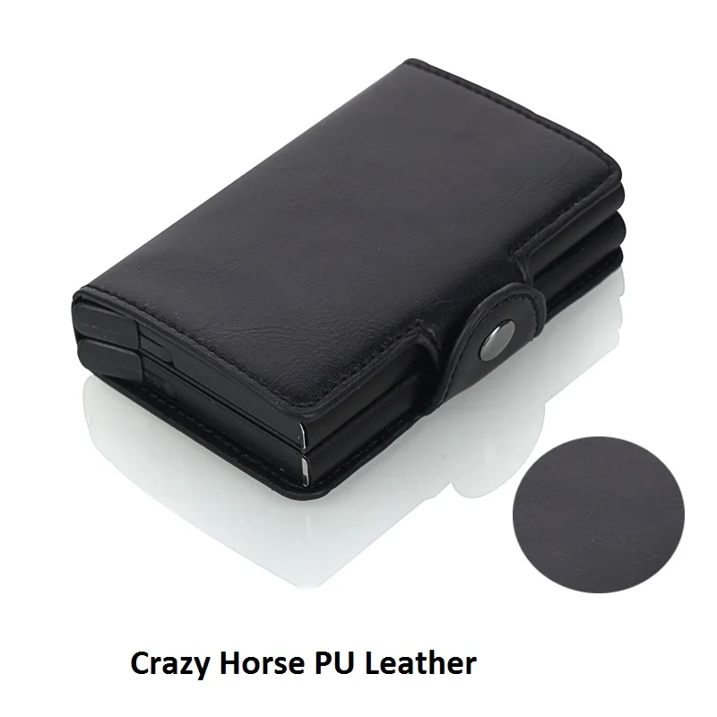Новинка мужской бизнес кредитный держатель для карт искусственная кожа Crazy Horse держатель для карт Металл RFID двойная алюминиевая коробка дорожный кошелек для карт - Цвет: Black double
