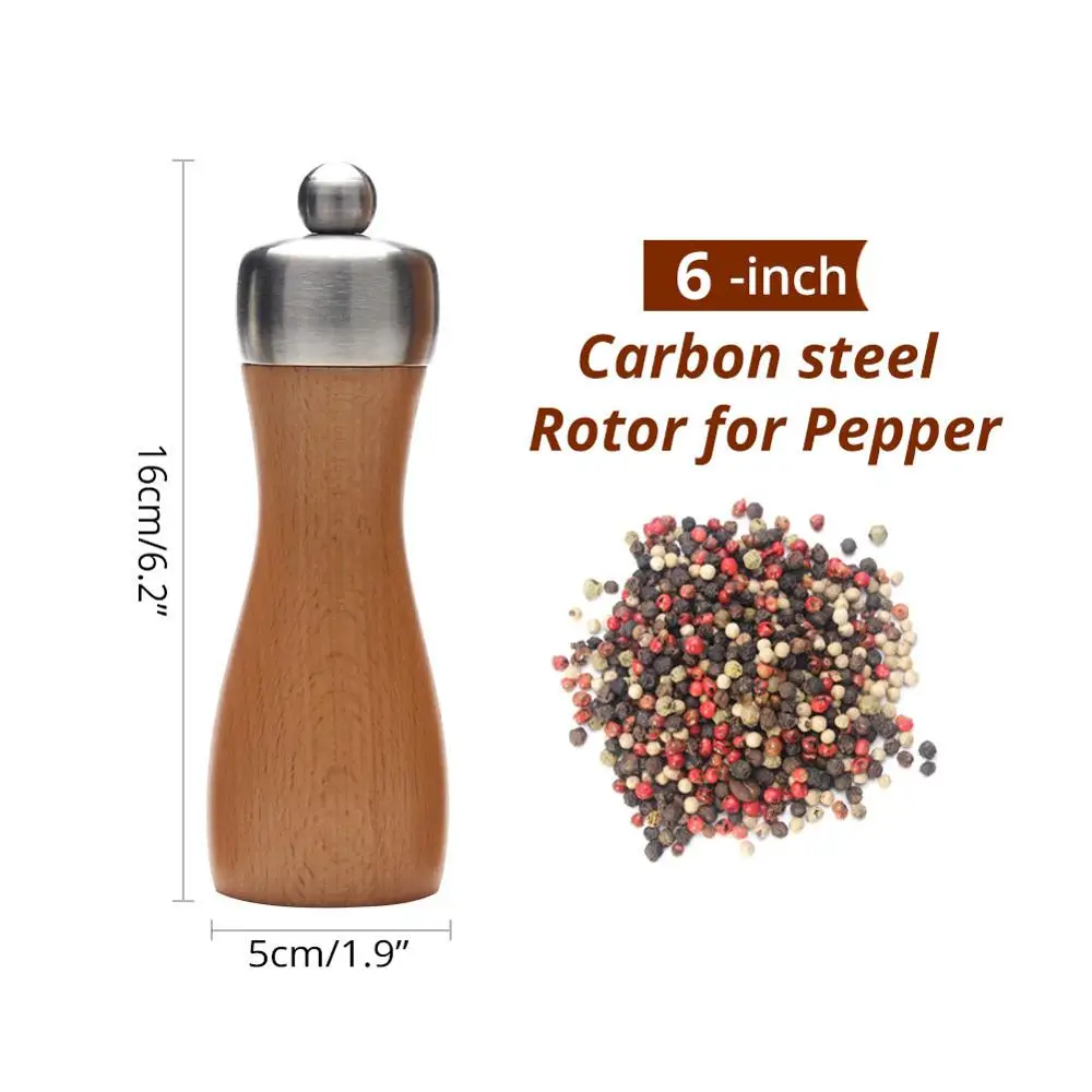 Премиум деревянная мельница для соли и перца набор, шлифовальные шейкеры, регулируемые настройки, невероятная прочность, идеальный подарок - Цвет: 6inch for pepper