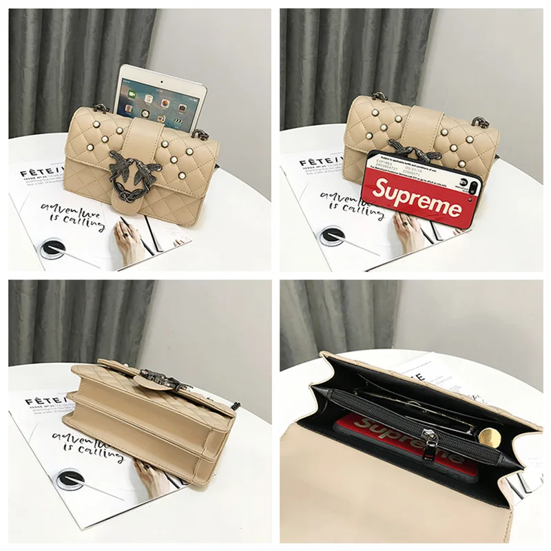 2018 Luxury Brand Women Chain Shoulder Bag pearl Messenger Bags Famous Designer Swallow Lock Lady Bag/Handbag Clutch Purse