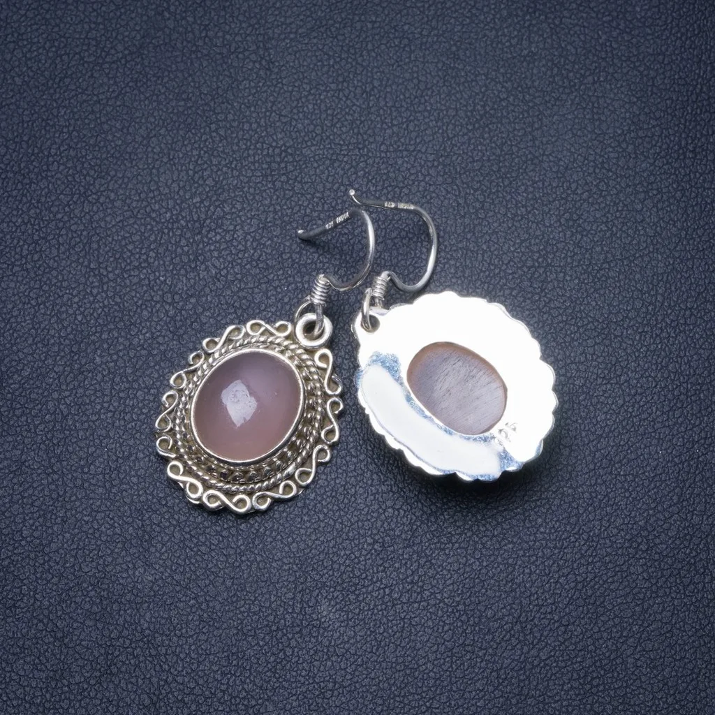 

Natural Rose Quartz Handmade Unique 925 Sterling Silver Earrings 1.25" Y0591