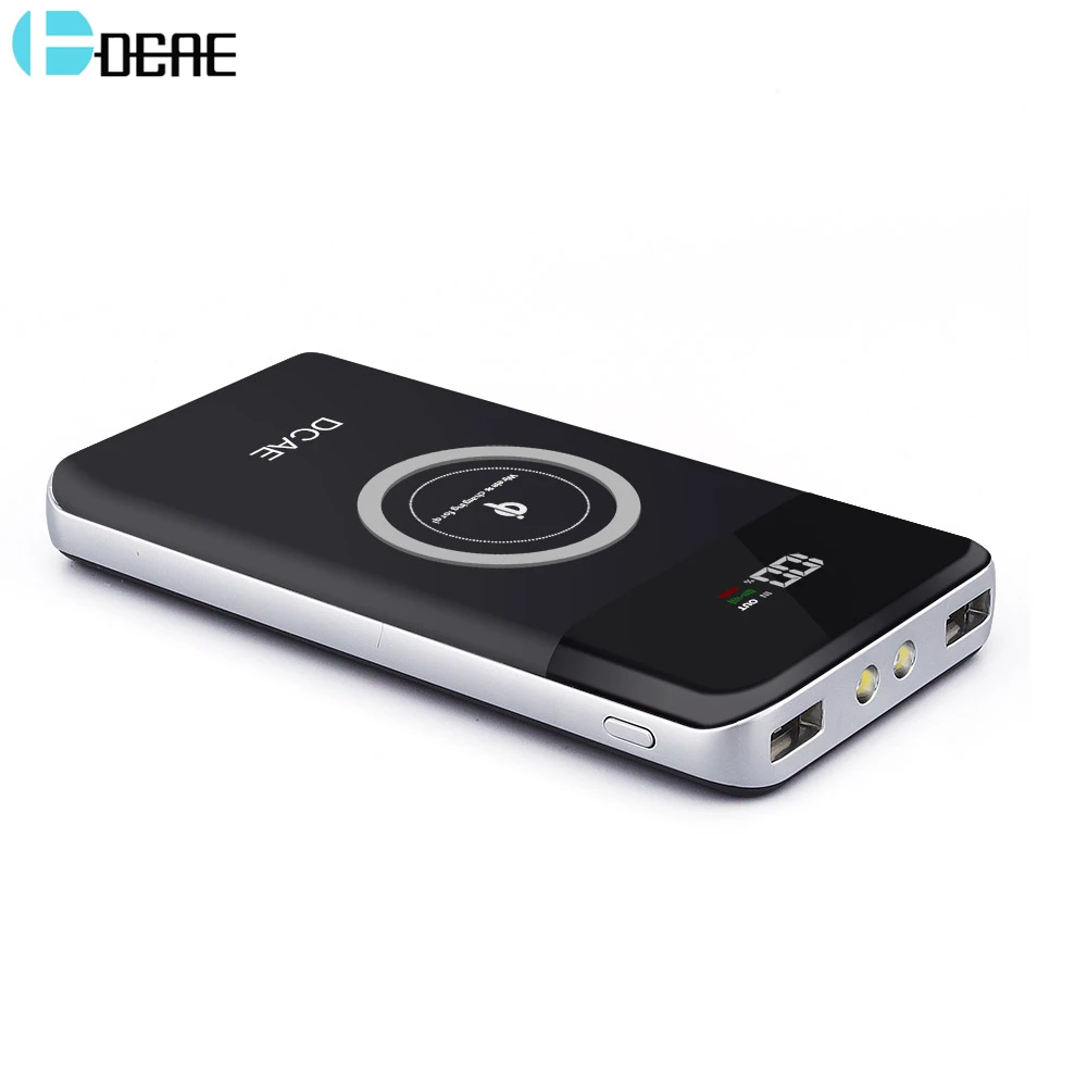 

DCAE Power Bank 10000mAh for iPhone XS Max XR X 8 USB LED Display Qi Wireless Charger for Samsung S9 S8 Xiaomi External Battery