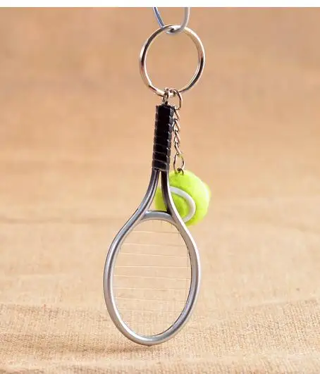 

10pcs/lot woman man fashion casual tennis keychain 6colors alloy mini tennis key ring