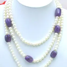 Qingmos белый натуральный 6-7 мм Жемчуг 6" ожерелье для женщин с натуральным барокко пурпурные аметисты драгоценный камень ювелирные изделия с камнями-5268