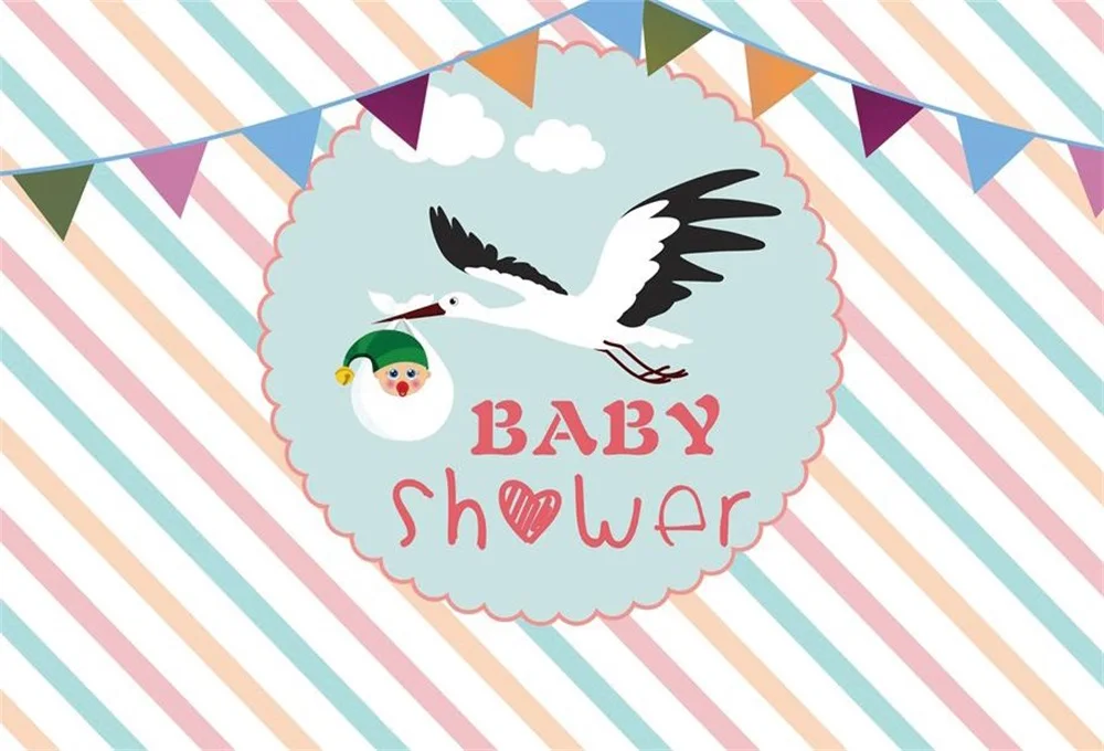 Laeacco Baby Shower Backdrops For Photography Crane Flag Diagonal Stripes Poster Photographic Backgrounds Photocall Photo Studio