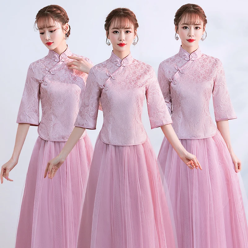 Модное винтажное традиционное атласное китайское платье Qipao Cheongsam с рукавами и вышивкой; китайское свадебное платье; платье Ципао