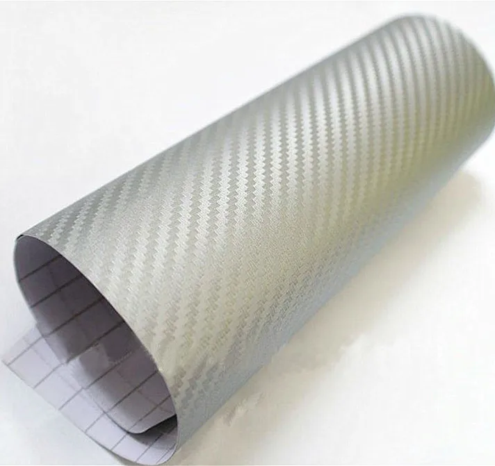 3D Carbon Fiber Vinyl Sheet Wrap Wrapping Twill Weave 24''x48'' Stickers Silver Colorin Wall