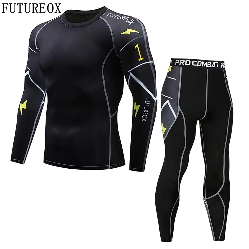 

New Men's Lightning Attack Personality Set Compression Shirt + Leggings Underwear Crossfit Fitness Bodybuilding MMA Brand Set