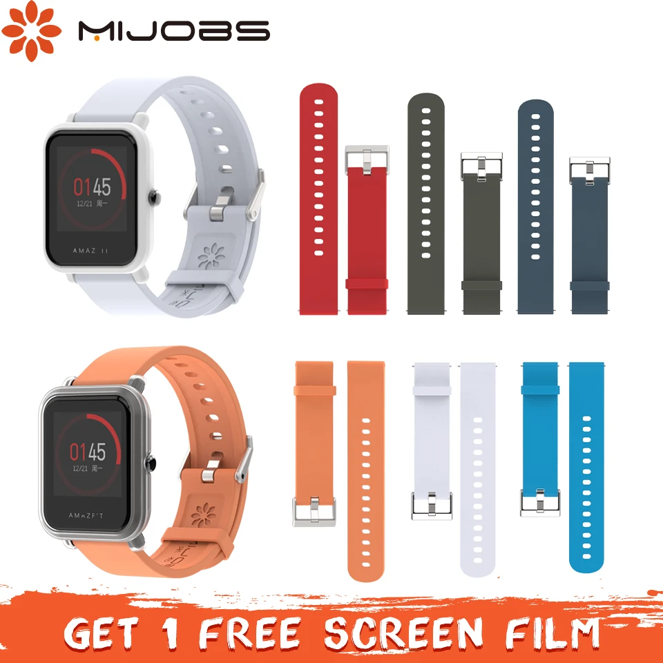 Mijobs 20mm Silicone Wrist Strap for Xiaomi Huami Amazfit Bip BIT Smart Watch Band Accessories Sports Bracelet Correa Wristband
