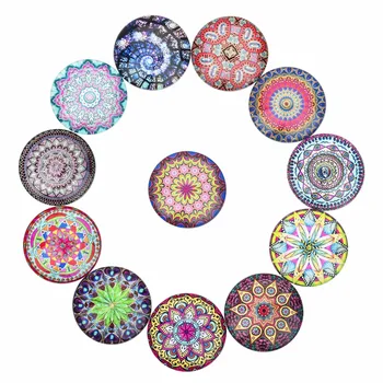 

LOULEUR 20pcs 10/12/14/20/25mm Folk-custom Pattern Glass Round Cabochon Ethnic Handmade For Bangles Pendants for DIY Makings