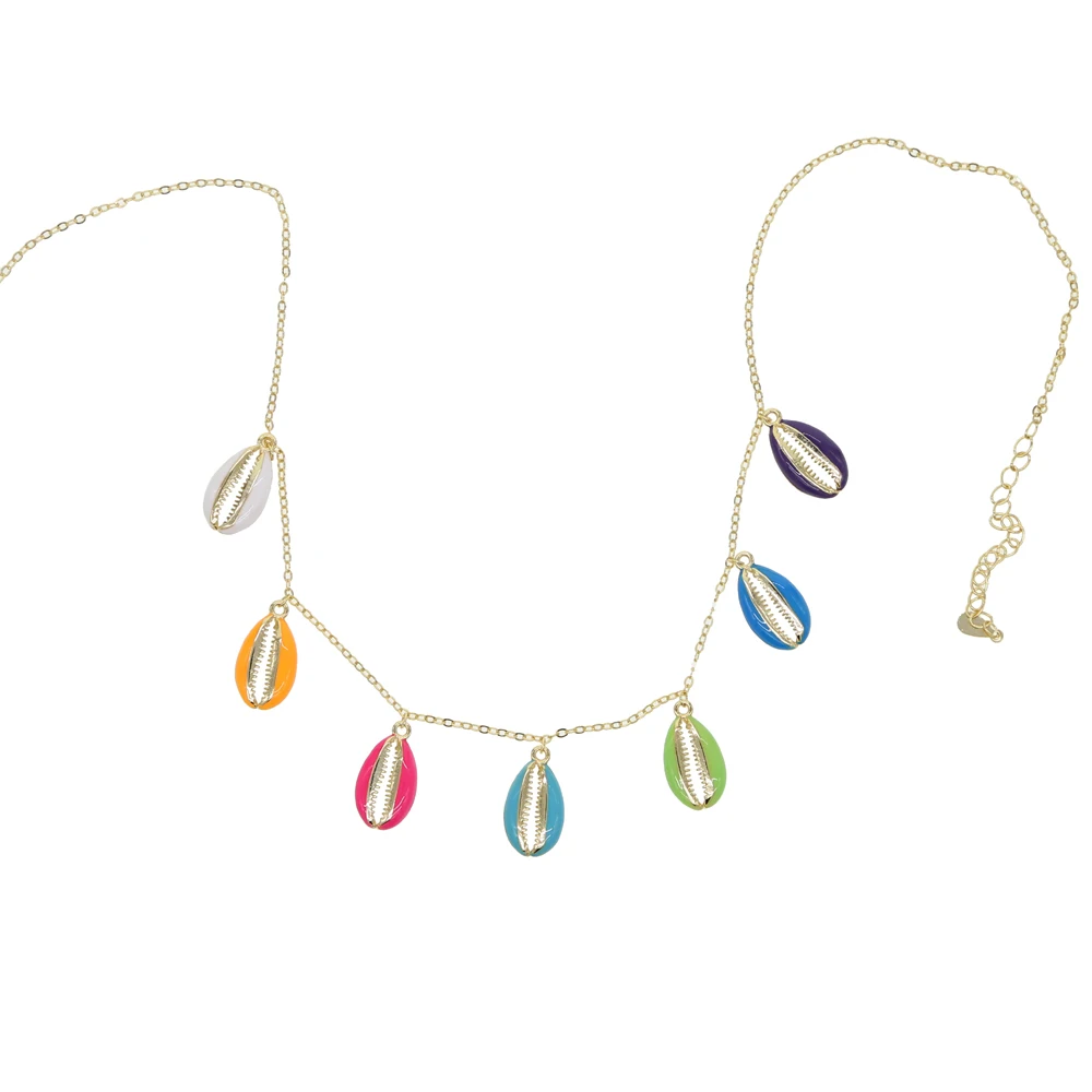 

summer fashion jewelry sea shell pendant necklace Gold color candy sweet colorful enamel Neon color drop colorful shell jewelry