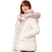 Большой пуховик с лисьим меховым воротником зимняя куртка женские парки Модные женские пальто белая куртка с утиным пухом пальто с капюшоном