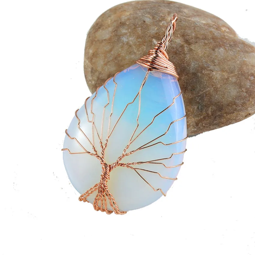 

100-Unique 1 Pcs Personalized Rose Gold Color Wire Wrap Water Drop Pendant For Christmas Gift Opal Jewelry