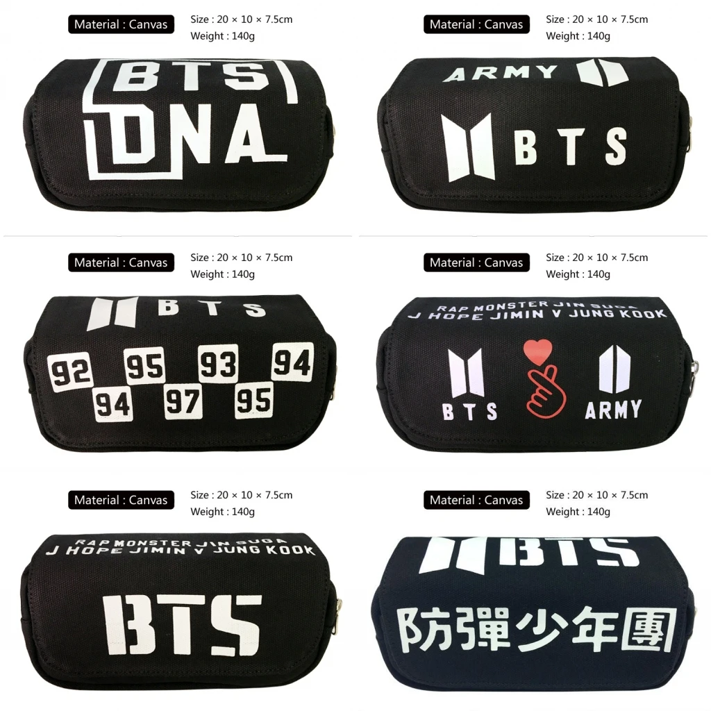 

Kpop BTS Bangtan Boys BT21 Canvas Pencil Case student pen bag cosplay Makeup Bag cosmetic bag Zipper Stationery Bag Stationery