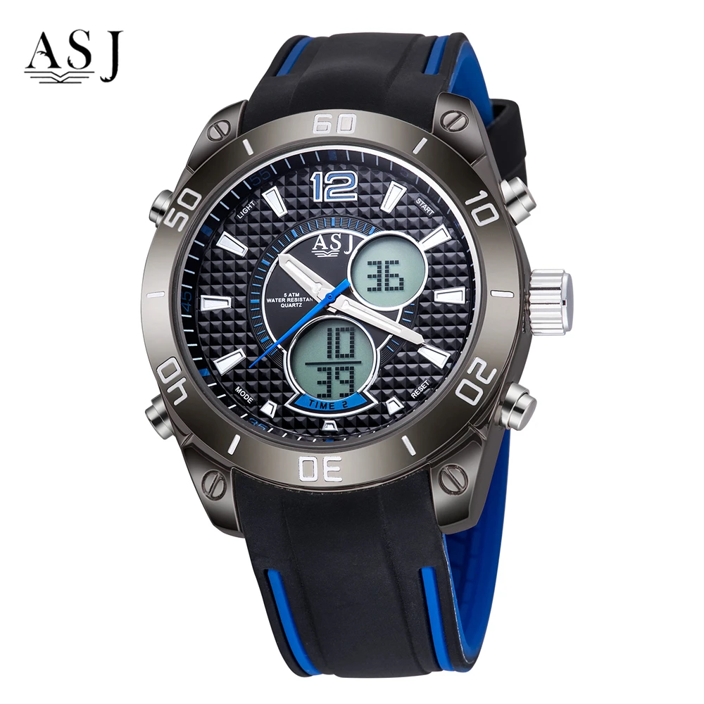 

ASJ Sports Watch Men's Chronograph Analog Quartz Watch with Date Luminous Waterproof Silicone Rubber Strap Wristswatch for Man