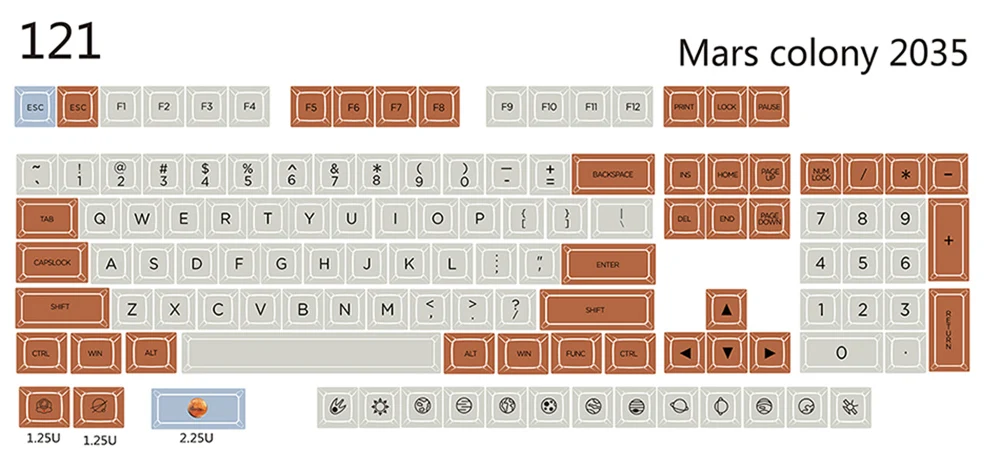 Mars colony profile XDA keycap 121 клавиш краситель сублимированный для MX переключатели механическая клавиатура