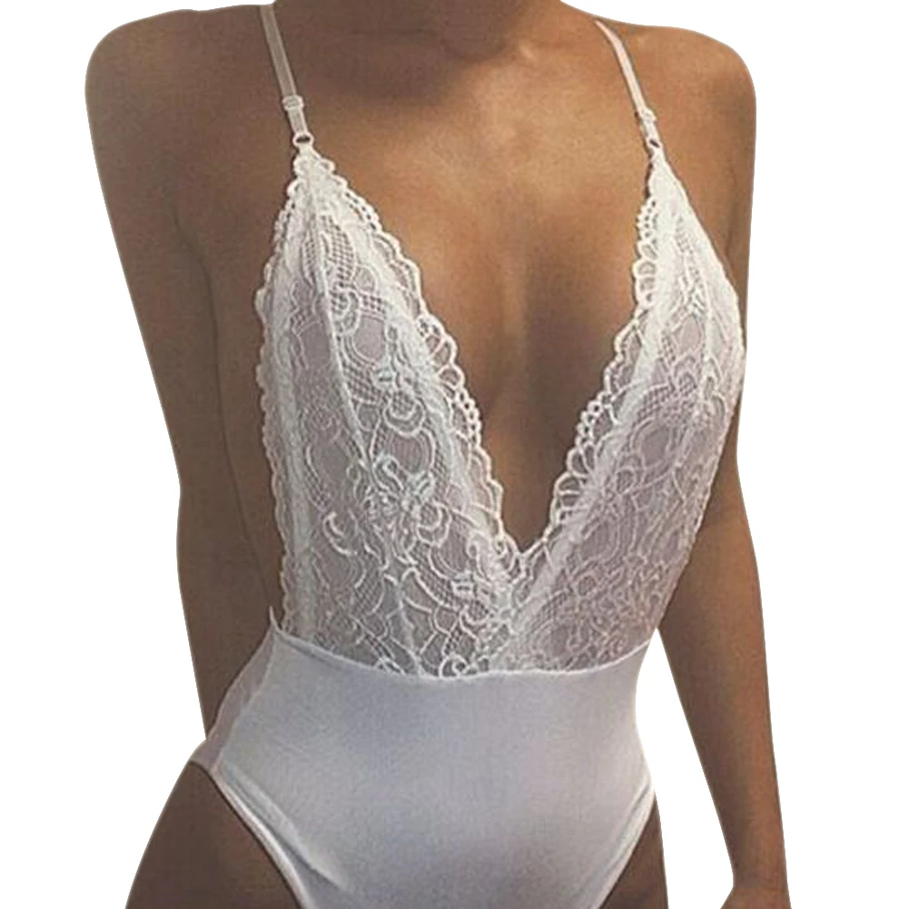 

Bikini 2019 Women Sexy One Piece Swimming Suit Lace Deep V-neck Solid Swimsuit Free padded Backless Female Swimwear Beachwear