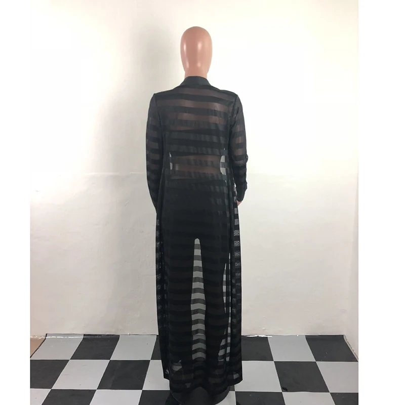 women striped Three piece set Long coat + strapless + trouserst 2018 summer sexy Three pieces of fashio Striped Perspective S-XL Women's Sets