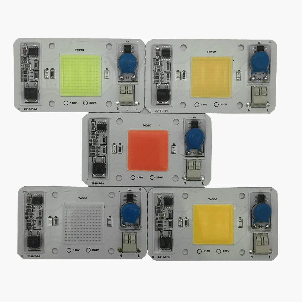 

5pcs 50W 110V 220V COB High Power led chip built-in driver Full Spectrum Red Green Blue Royal blue Warm white Cool white LED