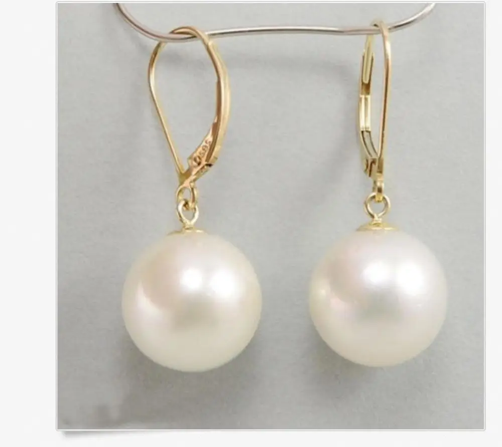 

CHARMING PAIR OF 10-111MM SOUTH SEA WHITE PEARL EARRING 14K
