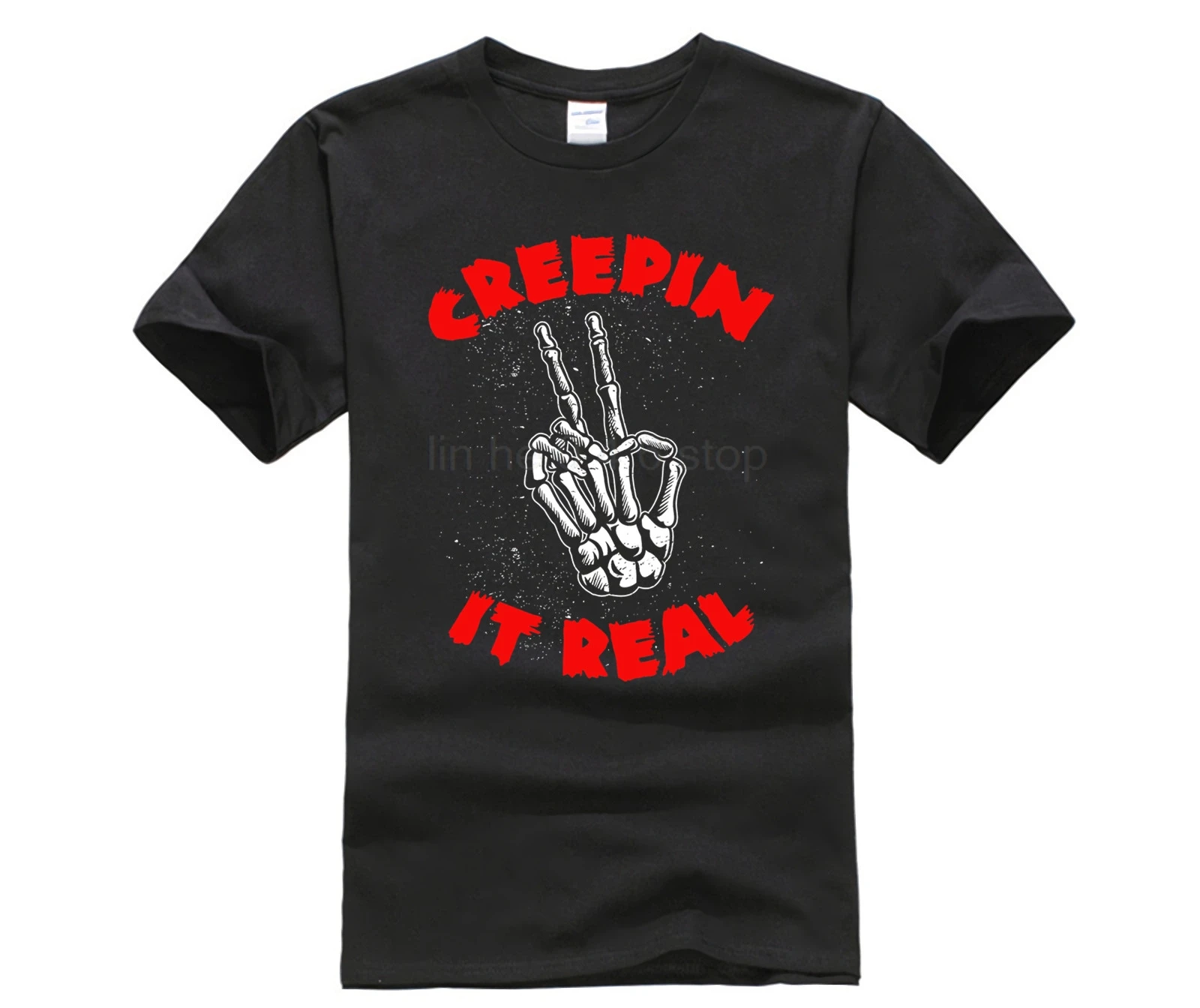 Футболка с надписью «GeT-Creepin IT-Real Skeleton Peace»
