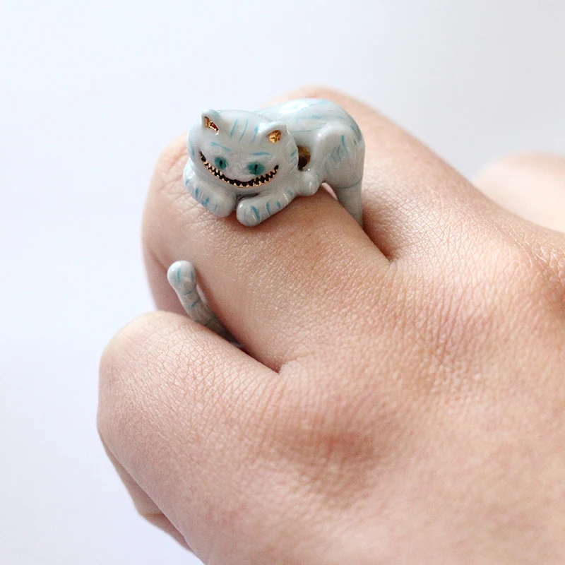 2018 New Style Girl Alice Series High-end Enamel Glazed Cheshire Cat Ring Elegant Noble Animal Jewellery Enamel Glaze Ring