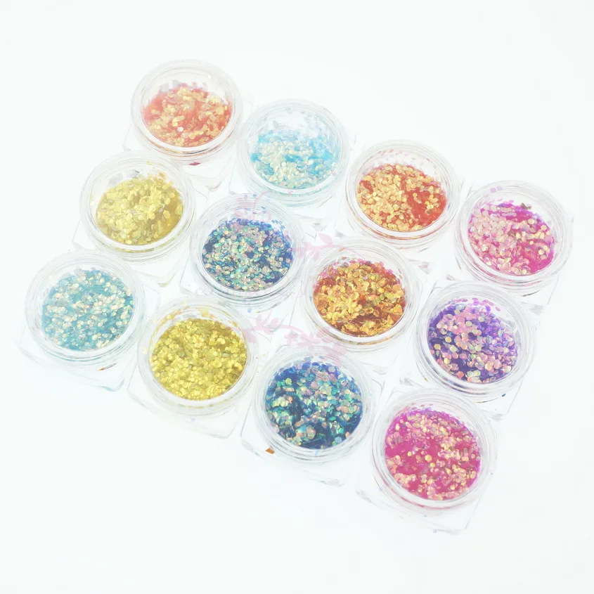 

1 Set Colorful Mermaid Fish Scale Efect Sequins Solvent Resistant Glitters Chameleon Paillettes Hexagon DIY Nail Art Manicure