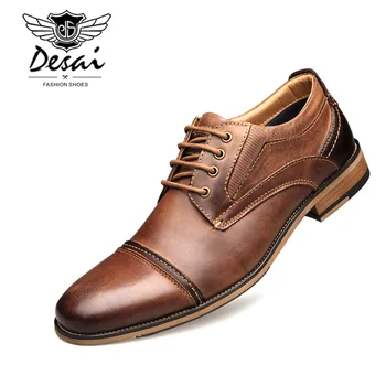 

DESAI Brand Business Dress Shoes Men First Layer Cowhide Large Size Men's Shoes Formal Genuine Leather Oxfords Brown EUR 7.5-12