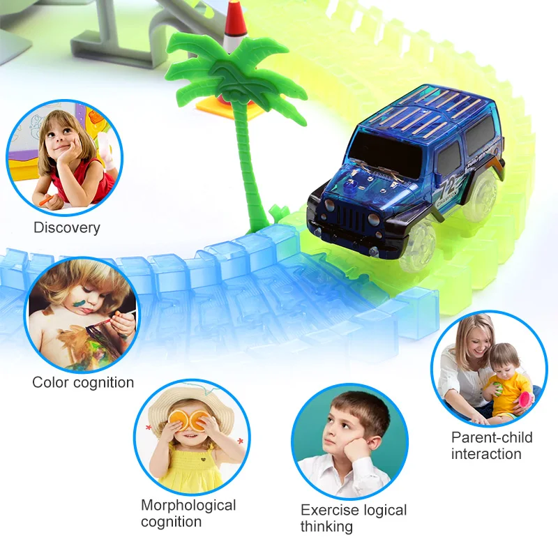 Magic Glowing Race Track Bend Flexible Flash in the Dark Racing Tracks Set with LED Car Toy For Child's Favorite Birthday Gifts Magic Glowing Race Track Bend Flexible Flash in the Dark Racing Tracks Set with LED Car Toy For Child's Favorite Birthday Gifts