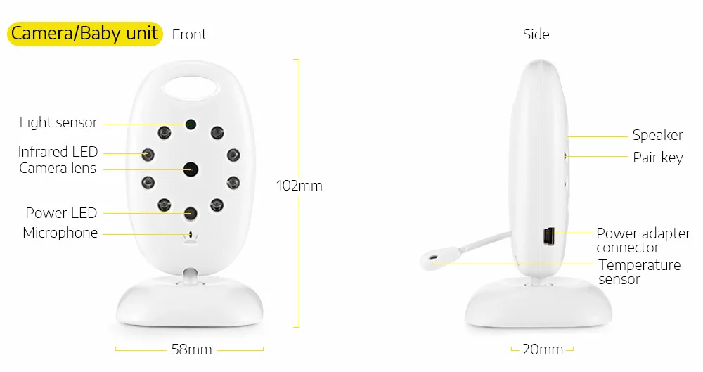 ZR601 Digital 2 inch 2.4GHz Wireless LCD Baby Video Monitor with Night Vision