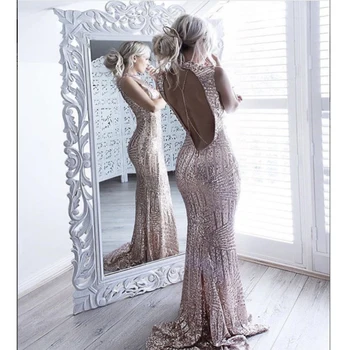 

Yesexy 2020 Sexy sleeveless backless chian sequin maxi dress VR6860