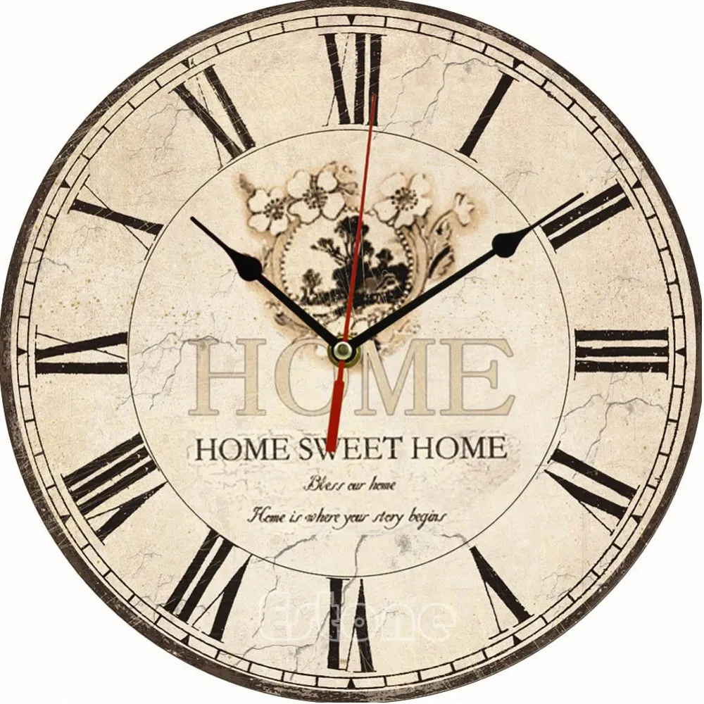 Большие винтажные деревянные настенные часы с цветком, кухонные антикварные потертые шикарные Ретро часы для дома