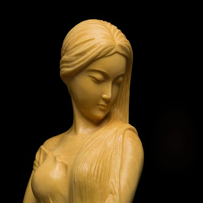 

High quality Boxwood Woodcarving hall Ornaments Figure statue Manual craft Wooden crafts Sculpture Female figurine gifts