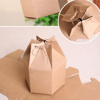 

50pcs hexagon small Kraft Paper package cardboard box,lantern craft gift candy box Christmas gift packaging paper boxNew design