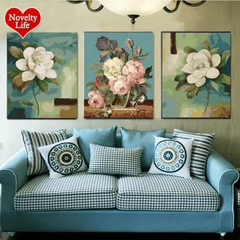 

DIY Oil Painting by Numbers Flower Triptych картины по номерам Coloring Landscape Abstract Paint Wall Sticker Home Decor Gift
