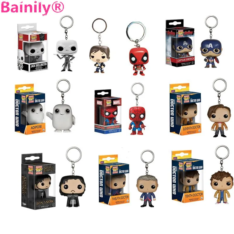 

[Bainily]Funko Pop Game of Thrones Keychain 2017 New Pop Deadpool Captain America Funko Pop The Walking Dead Car Key Chain Ring