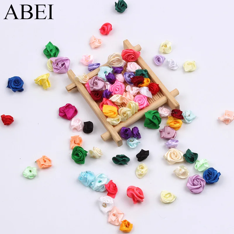 300pcs Multicolor Mini Satin Ribbon Rose Heads for Crafting and Decoration