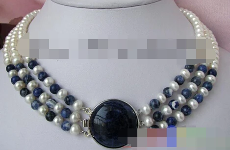 

ddh003493 NICE 3strands 7-8mm white FW pearl lapis lazuli necklace